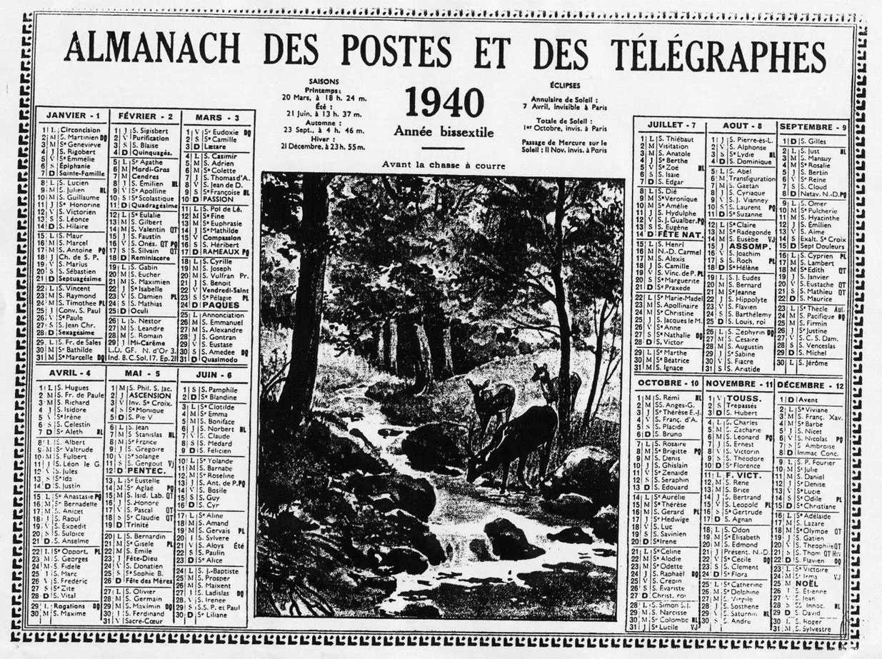 Calendriers 1940