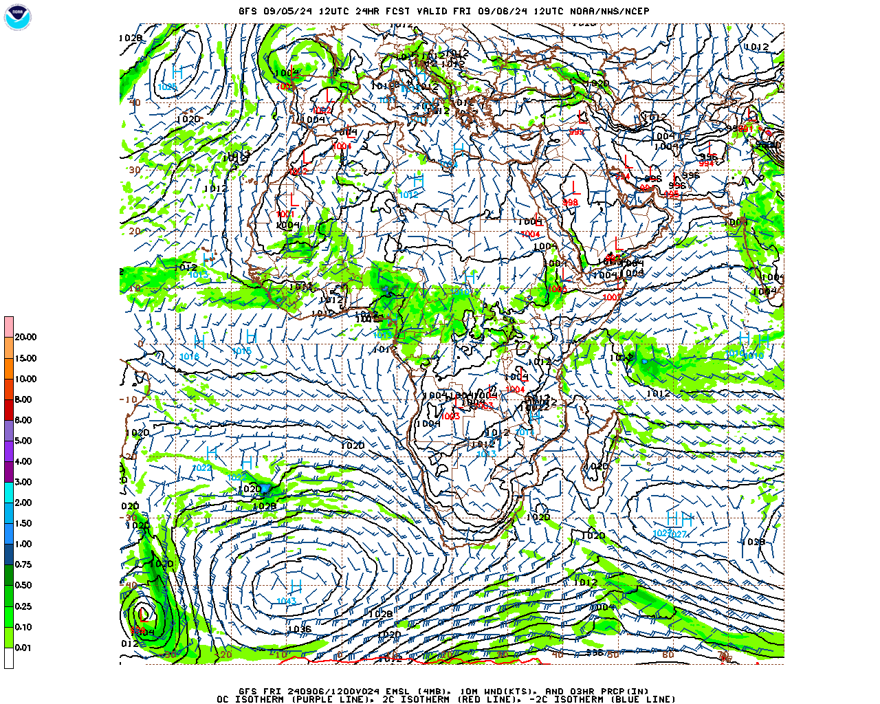 توقعات الضغط والرياح في مختلف الطبقات  Gfs_africa_024_10m_wnd_precip