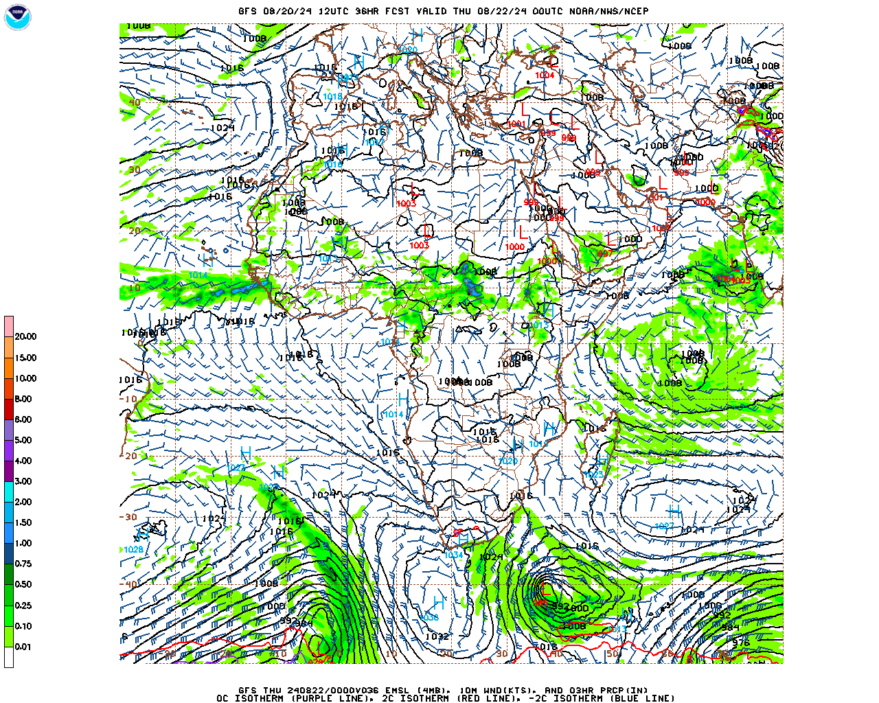 توقعات الضغط والرياح في مختلف الطبقات  Gfs_africa_036_10m_wnd_precip