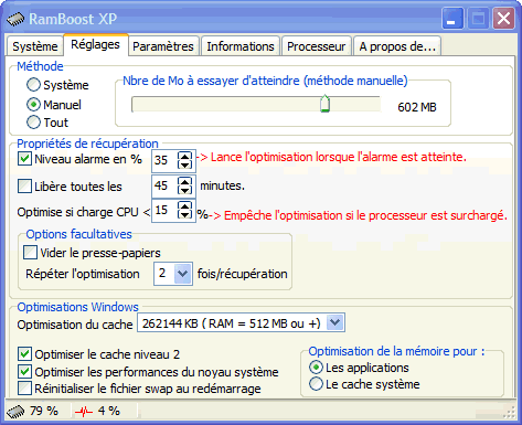 RamBoost XP 4.0.6.324 =>> Vite vite Reglages