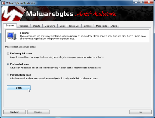 كيفية التخلص من فيرس Live Security Platinum  Start-scan-malwarebytes