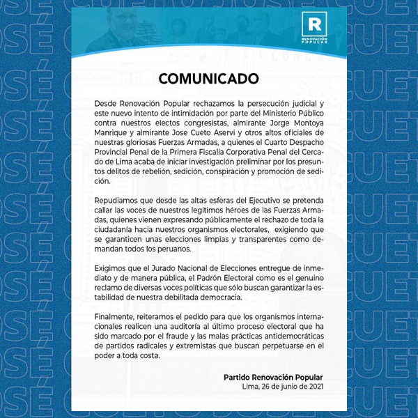 Noticias de política del Perú - Página 2 ComunicadoRenovacionPopular_SobreDenunciaaExMandosMIlitaresPeru_26jun2021_RenovacionPopular