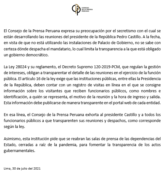 Noticias de política del Perú - Página 2 ConsejoPrensaPeruana_TransparentarReunionesPedroCastillo_30jul2021_ConsejoPrensaPeruana