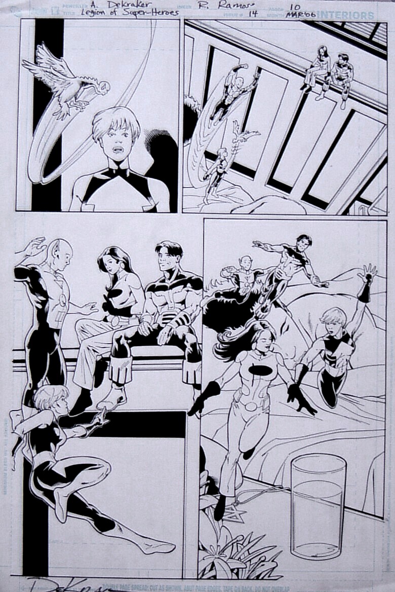 LEGIONS OF SUPER HEROES #14 PAR ADAM DEKRAKER EN MARS 2006/ PLANCHE ORIGINALE Legion.of.super.heros.14