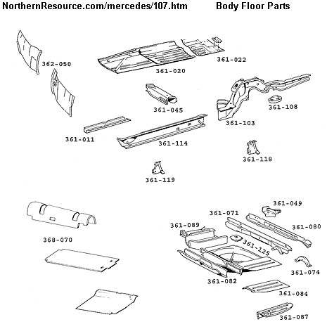 (R/C107): Diagrama do assoalho Body-floor-mb107