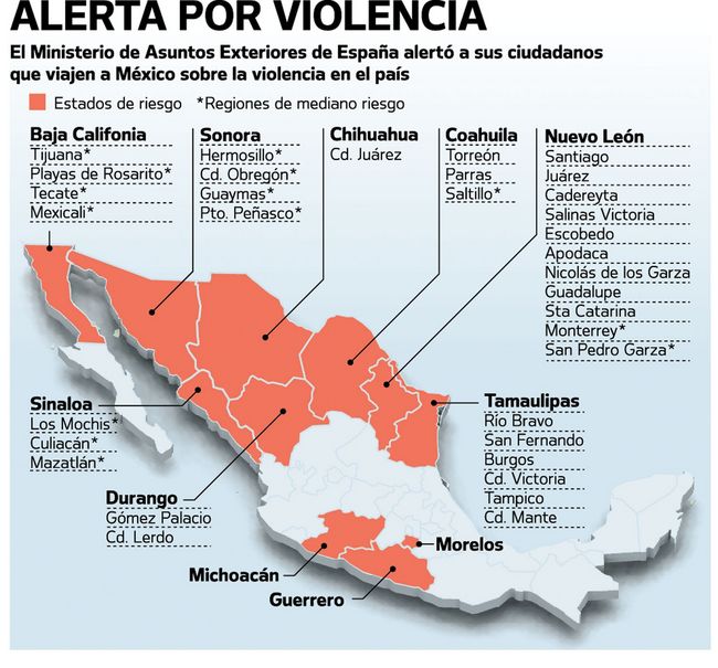 España señala zonas de riesgo en México a viajeros. 395126