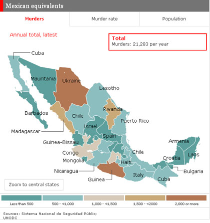 The Economist crea mapa interactivo de la violencia en México Mapa