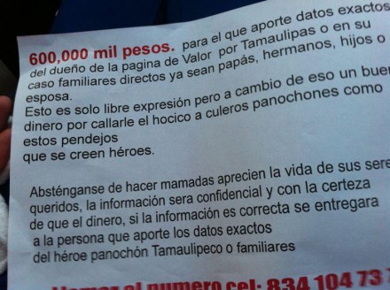 Los Zetas quieren la cabeza del "administrador"  de VALOR POR TAMAULIPAS. Amenazas-contra-Valor-por-Tamaulipas-440x328