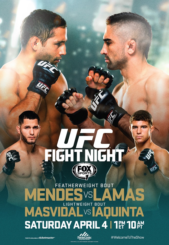 UFC Fight Night 63: Mendes VS Lamas; Iaquinta VS Masvidal; Poirier VS Ferreira; Chiesa VS Clarke; Abdurahimov VS Johnson; Penna VS Dudieva; Carmouche VS Murphy; Guida VS Peralta; Maynard VS Yakovlev Fairfax-2015-poster