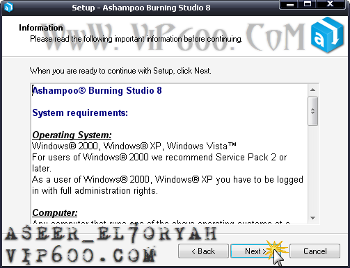 شرح طريقة حرق ملف تصوير iso على اسطوانة dvd عن طريق برنامج ashampoo burning studio 8 4