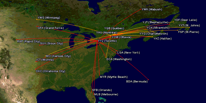 Hummingbird Jets Canada / Scotiafly - Lignes Map_scotiafly