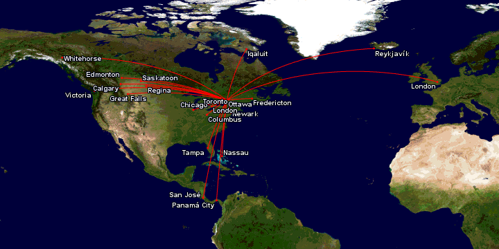 Hummingbird Jets Canada / Scotiafly - Lignes Map_yow