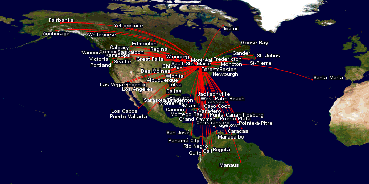 Hummingbird Jets Canada / Scotiafly - Lignes Map_yyz