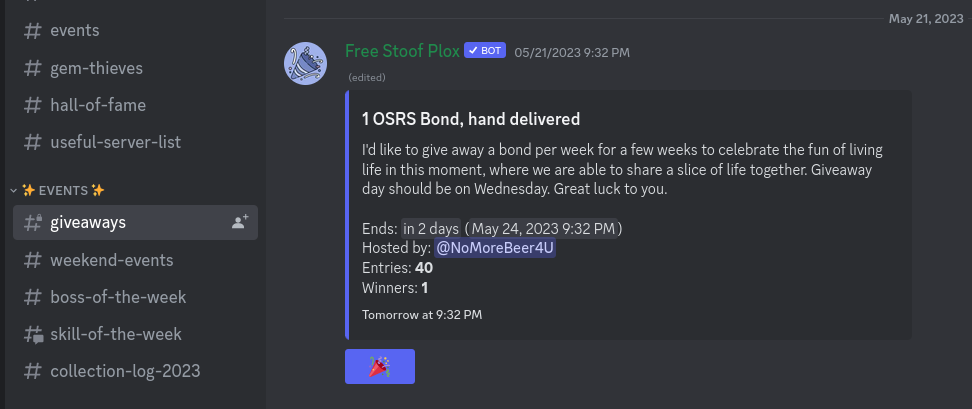 Weekly Bond giveaways for a month Giveaways