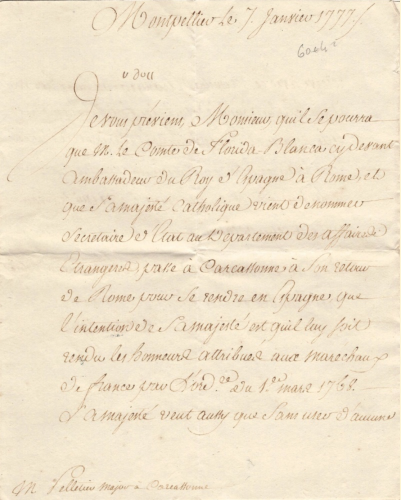 07 janvier 1777: Le passage du Comte de Floridablanca, secrétaire d'Etat du roi Charles III d'Espagne 2037489485