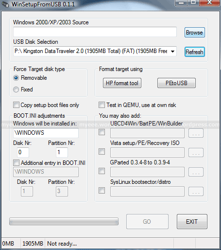 كيف يمكنك تنصيب نظام ويندوز xp من خلال فلاش ديسك 2 جيجا او 4 جيجا و بدون اسطوانة Winusb01