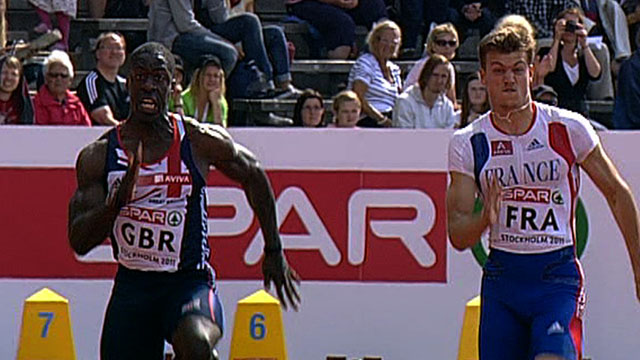 LeMaitre runs 9.95 in Euro Team Champs _53500375_100m66