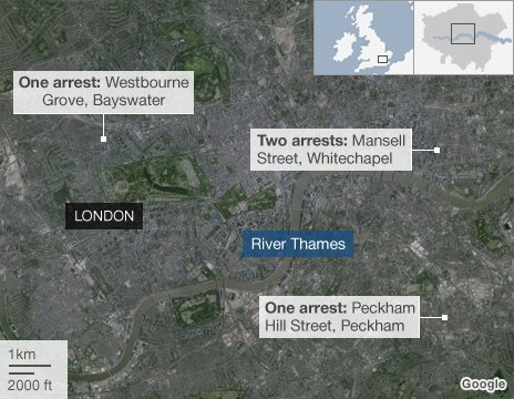 Terror Arrests: Four Men Detained In London _70465090_london_terror_arrests_map_464