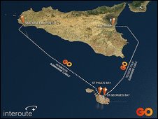 Tec News\ Severed cable disrupts net access _45314704_submarinecablemap