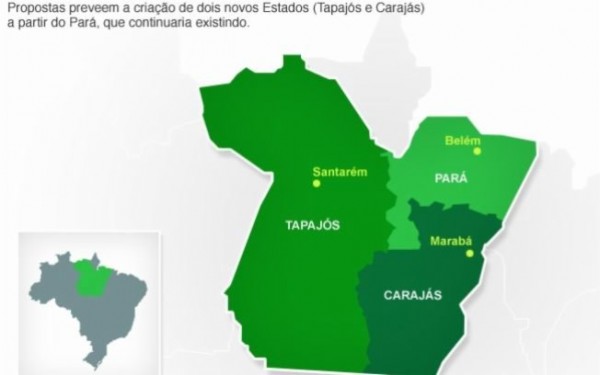 Brasil pode ganhar dois novos estados: Campanha pela divisão do Pará é patrocinada por Igrejas Evangélicas e maçonaria Mapa-para-tapajos-carajas-600x375