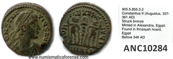 Analizando la procedencia (pedigrí) de 7 monedas romanas atribuidas al tesoro Ihnasyah. Constancio-II-Ihnasyah-hoard-royal-ontario