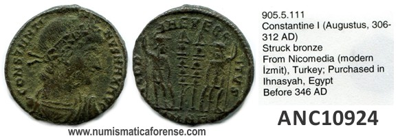 Analizando la procedencia (pedigrí) de 7 monedas romanas atribuidas al tesoro Ihnasyah. Constantino-I-Ihnasyah-hoard-royal-ontario-6