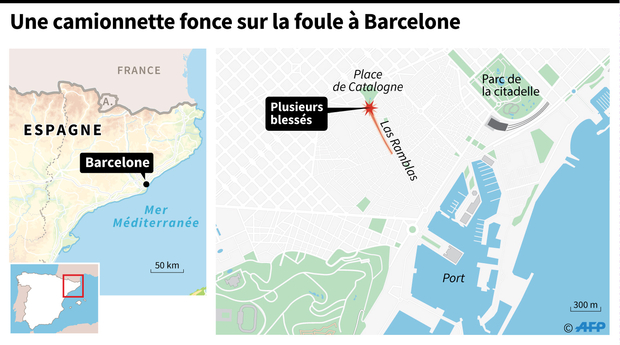 Attentat à Barcelone: treize morts dont une Belge, deux suspects arrêtés par la police, le conducteur toujours en fuite, l'EI revendique l'attaque 5995c4a1cd70d65d256f7335