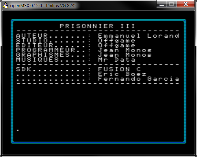 Prisonnier III sur le Standard MSX2. 001_credit