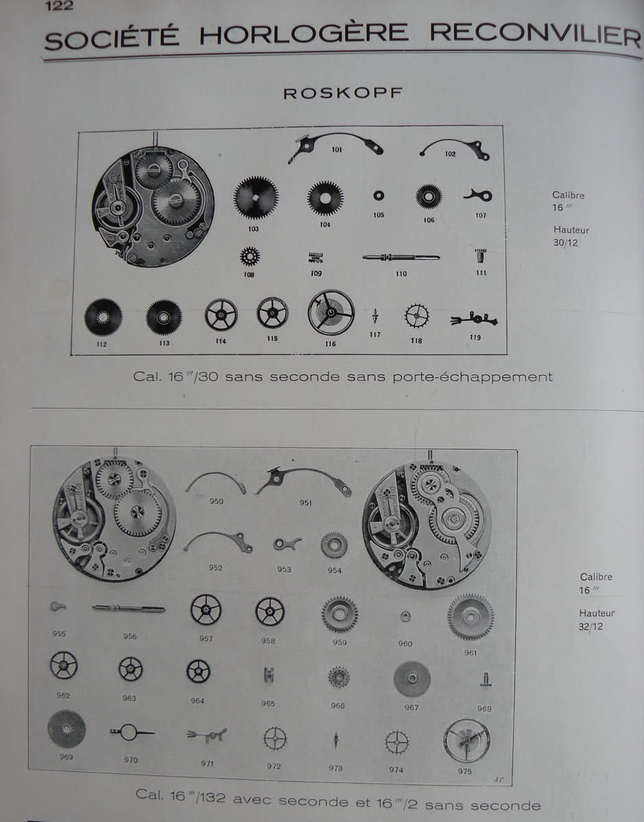 Calibres Reconvilier Roskopf Extrait de la Classification Horlogère 1936 2eda137