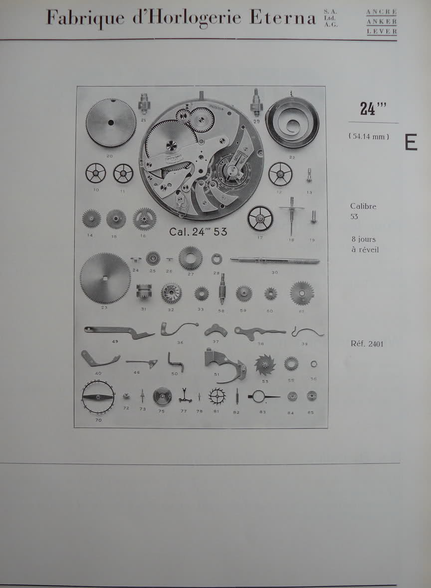 Eterna - Calibres Eterna Extrait de la Classification Horlogère 1936/38 11l659h