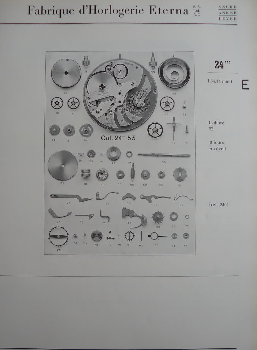 eterna - Calibres Eterna Extrait de la Classification Horlogère 1936/38 11l659h