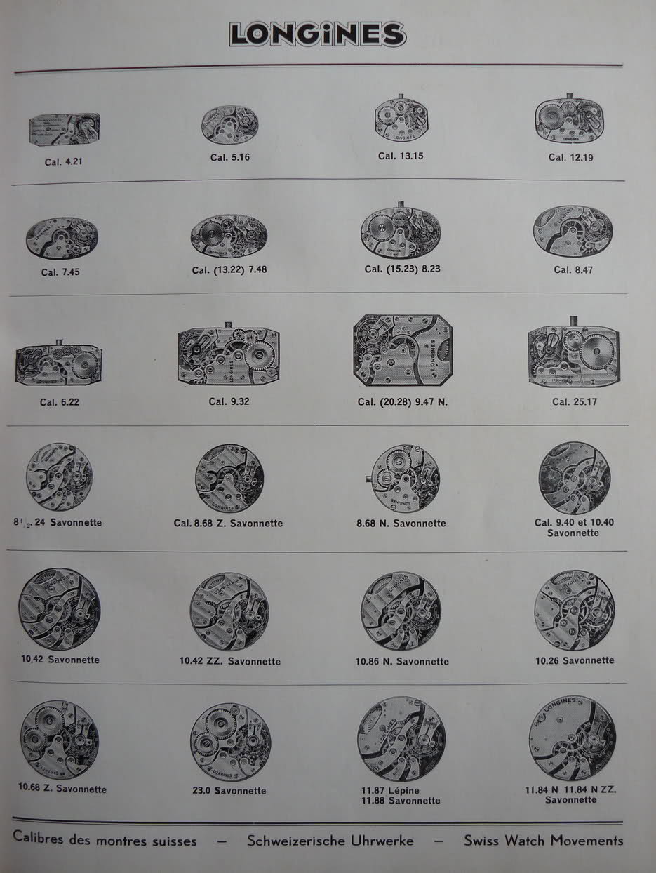 Calibres Longines Extrait de la Classification Horlogère 1938 K947c
