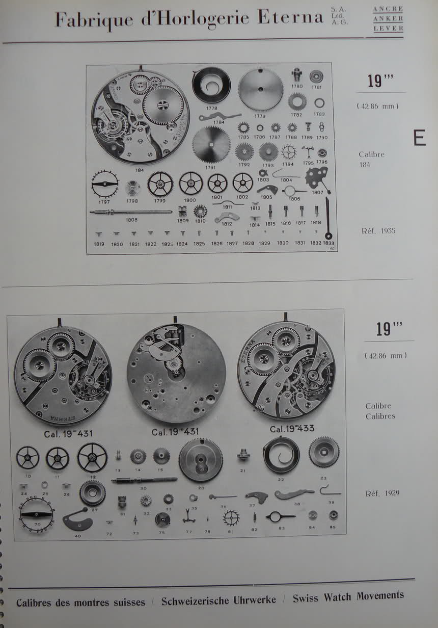 eterna - Calibres Eterna Extrait de la Classification Horlogère 1936/38 4kgsoo