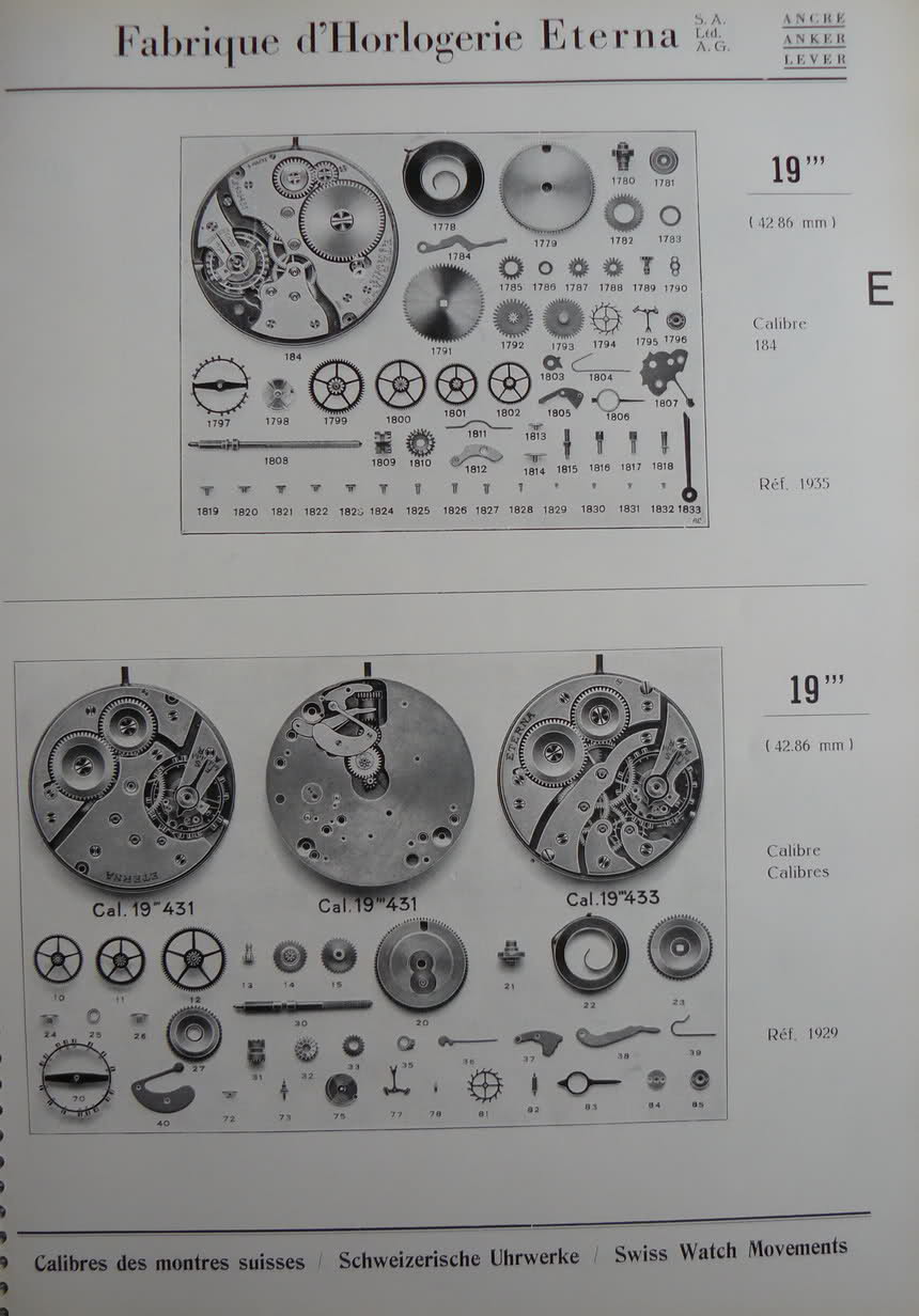 Eterna - Calibres Eterna Extrait de la Classification Horlogère 1936/38 4kgsoo