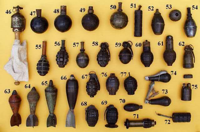 Identifier un obus, une grenade, une mine, une bombe. Mayute