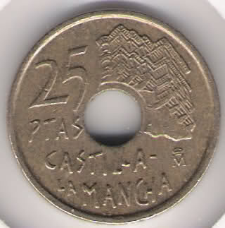 25 pesetas 1996. Castilla-La mancha. *ERROR* en cantos. 34xs1v4