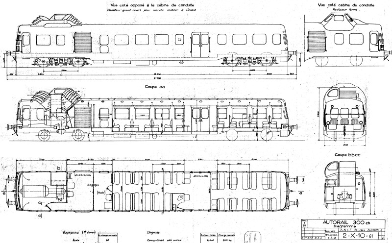 plan du prototype l'autorail X3800 en 1943 TARASQUE J121hz