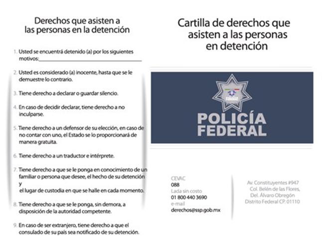 PF México: Cartilla de derechos que asisten a las personas en detención.