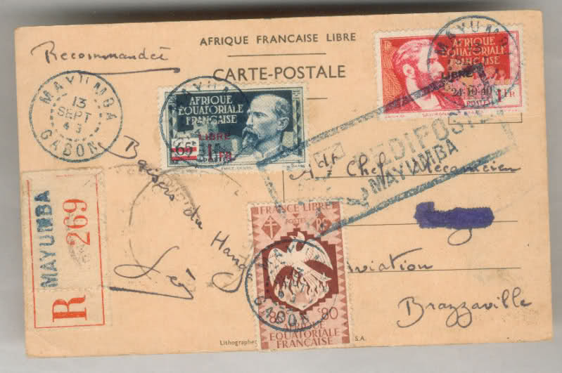 CARTE FAFL DE GAULLE envoyée de MAYUMBA 1943 34jaq11