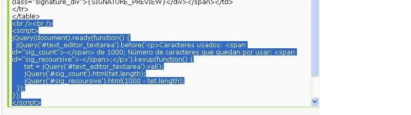 Contador de caracteres usados y restantes en la firma 25g3vqg