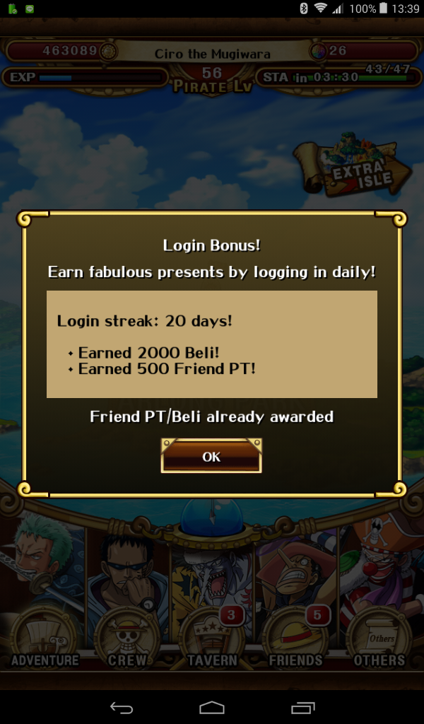 How many days in a row you Logged in on One Piece Treasure Cruise? 293amc8