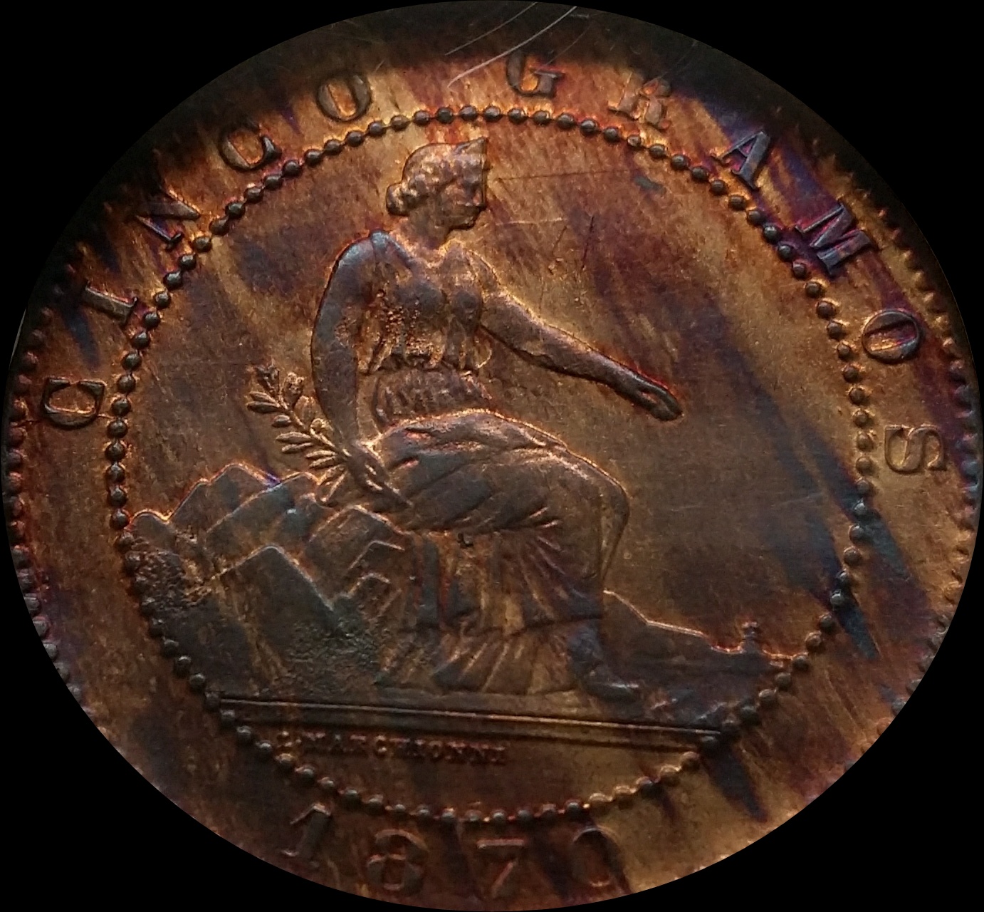 1870 - 5 céntimos 1870 NGC MS 64 RB Iputxg