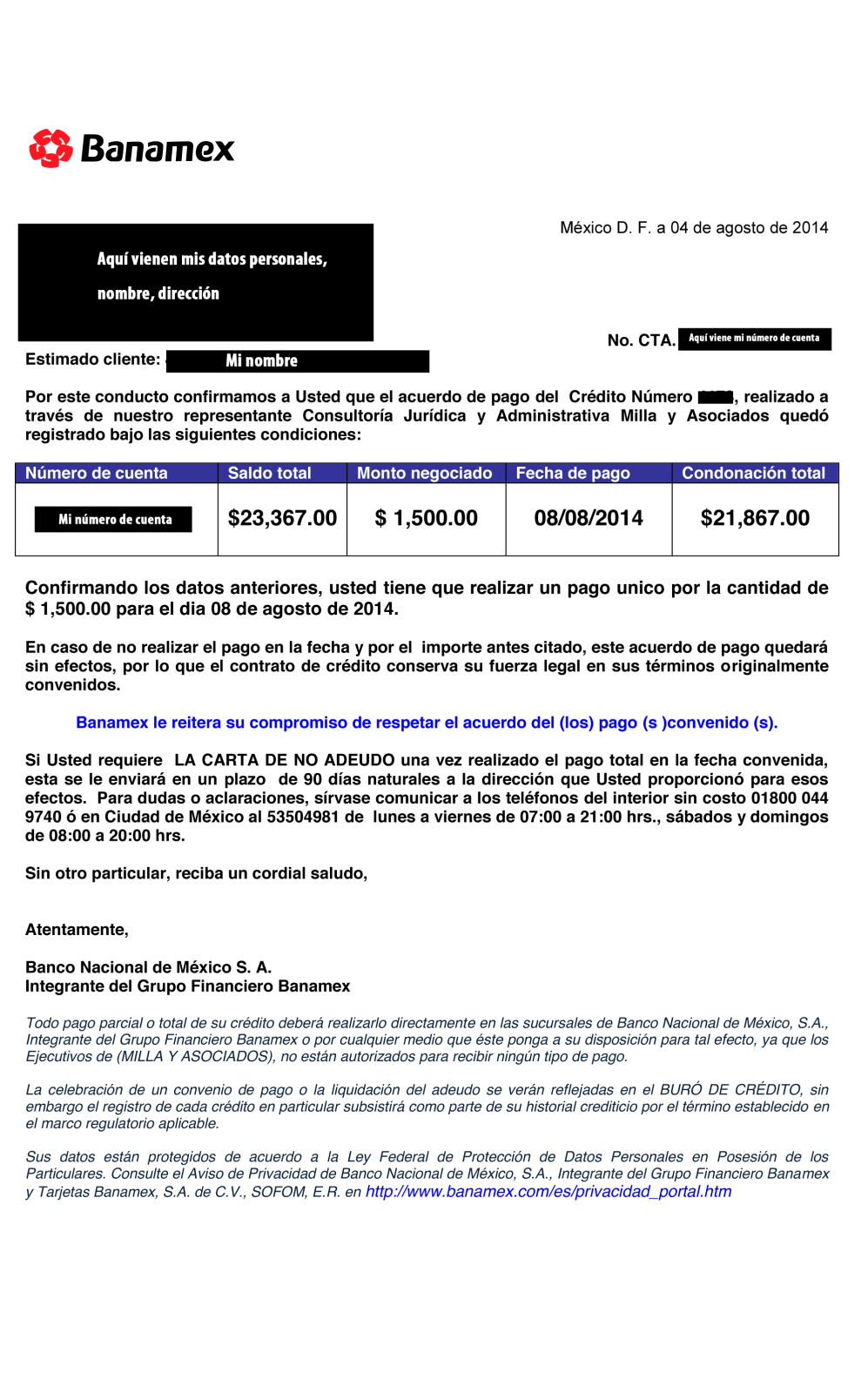 Asesoría Carta Convenio para Quita con BANAMEX 25gtdzb