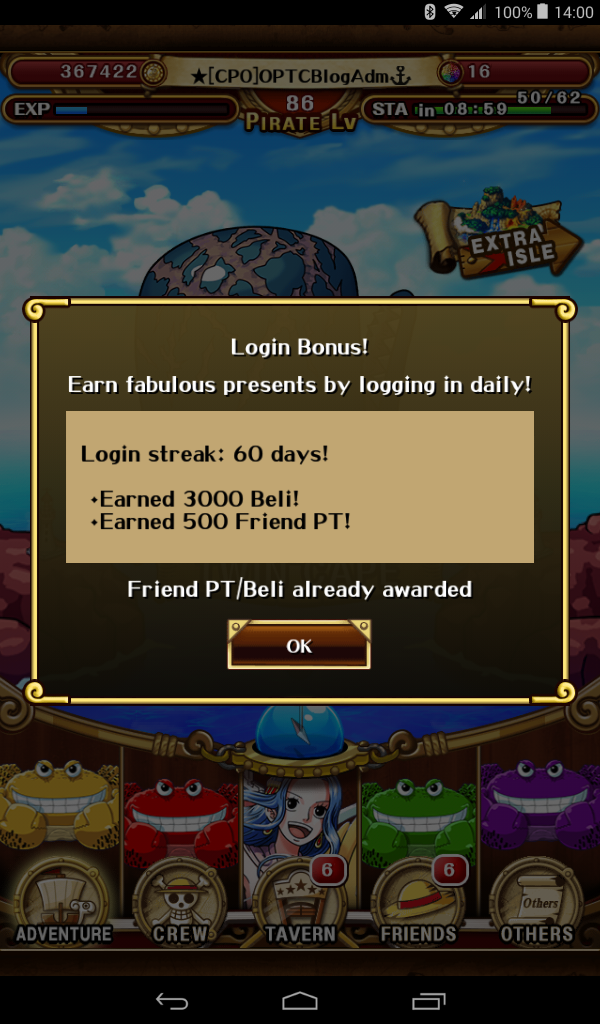 How many days in a row you Logged in on One Piece Treasure Cruise? 2mc92lg