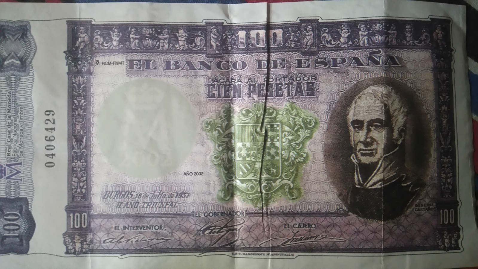 Billete de 100 pesetas del 18 de julio de 1937 Osd578