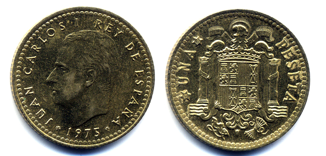 1 Peseta Juan Carlos I 1975 *80. Evolución de error de acuñación Ws3h54