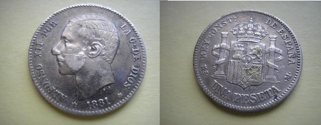 1 peseta 1881 (*__  *81). Alfonso XII. Noynwn