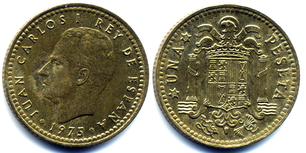 1 Peseta Juan Carlos I 1975 *80. Evolución de error de acuñación Bi5weo