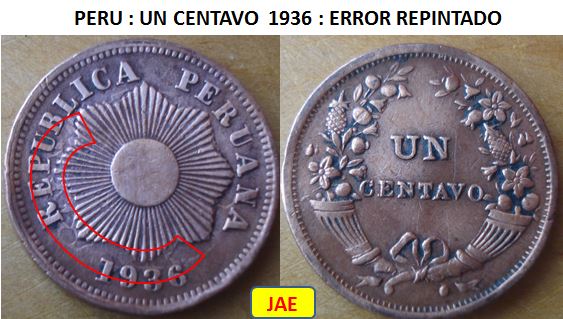 peru moneda de un centvo 1936 repintada Vmripe