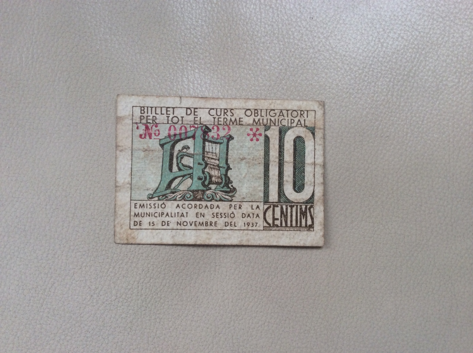 10 Céntimos Consell Municipal de Terrassa, 1937 2s0mm1i